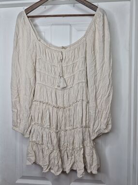 Chelsea & Violet Women's Cream Peasant Blouse with Tassel Tie